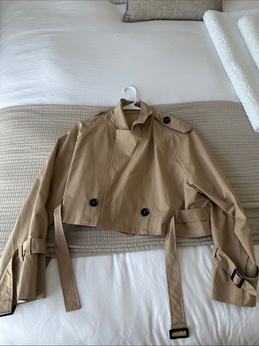Cropped Tan Trench Coat Jacket - Women